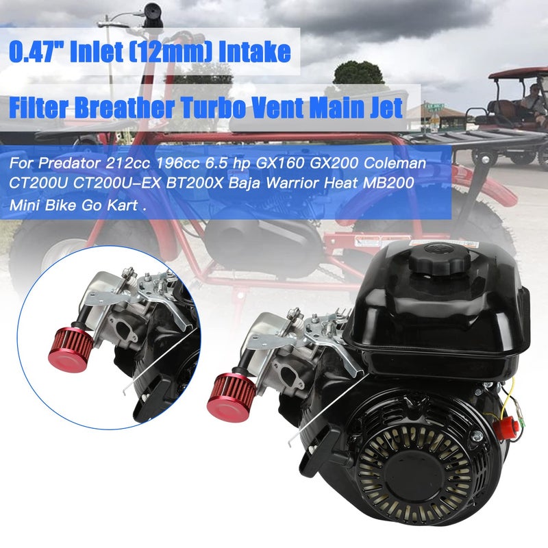 YOXUFA 12 مم فلتر الهواء منظف النفاث الرئيسي لمحرك Predator 212cc 224cc 196cc 6.5hp Coleman CT200U CT200U-EX BT200X Baja Warrior MB200 GX200 Mini Bike Powersports أجزاء الأداء - Image 2